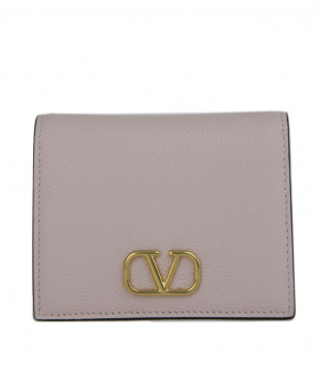 Compact Vlogo Signature Grainy Calfskin Wallet