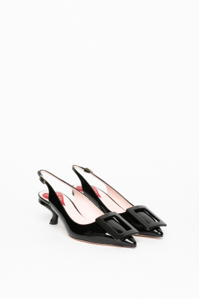 Virgule Lacquered Buckle Slingback In Patent Leather 密頭高跟鞋