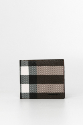 Exaggerated Check And Leather Bifold Wallet