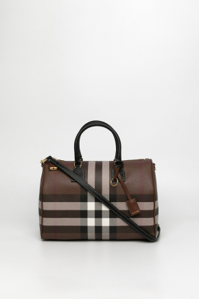 Check And Leather Medium Bowling Bag Crossbody Bag/top Handle