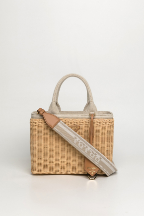 Medium Wicker And Linen Blend Tote Bag Crossbody bag/Tote bag
