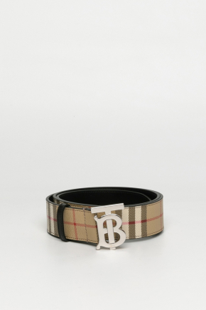 Check And Leather Wide Tb Belt Belt