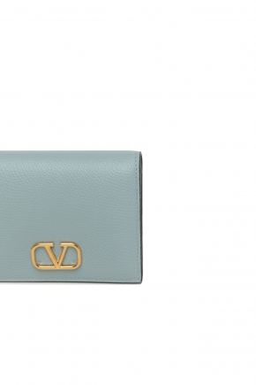 Compact Vlogo Signature Grainy Calfskin Wallet 钱包