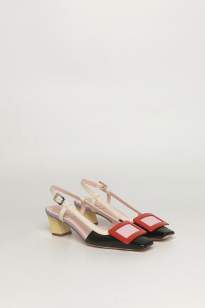 Belle Vivier Covered Buckle Slingback Pumps In Patent Leather Pumps